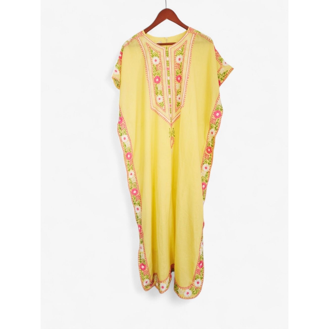 Vintage Tesoro’s Philippines '60s Floral Embroidered Cotton Voile Caftan Dress 8